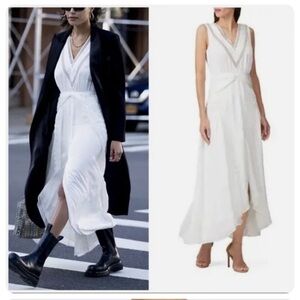 Self-Portrait White Sleeveless V-Neck Maxi Dress with Knot Waist